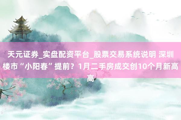 天元证券_实盘配资平台_股票交易系统说明 深圳楼市“小阳春”提前？1月二手房成交创10个月新高